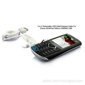 For Iphone 5 Iphone 4 Micro USB Retractable 3 In 1 Phone Cable